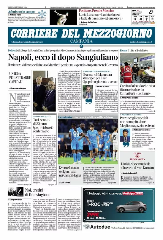 Prima-pagina-corriere del mezzogiorno-del-2024-09-07